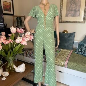 Green Polka Dot Wide Leg Jumpsuit - Size XXS